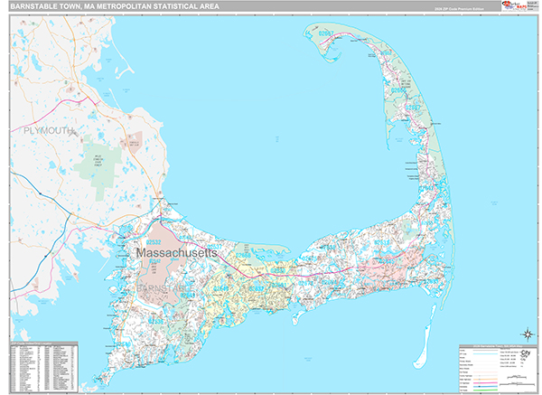 Barnstable Town, MA Metro Area Wall Map